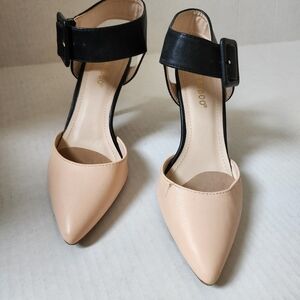 Black and nude-ish stiletto heels